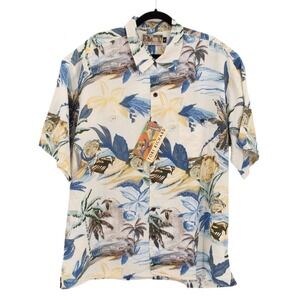 Tori Richard Hawaiian Shirt Men XL Crinkle Rayon Island Fish Print NEW Vintage